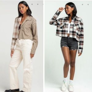 RSQ plaid crop flannel shirt